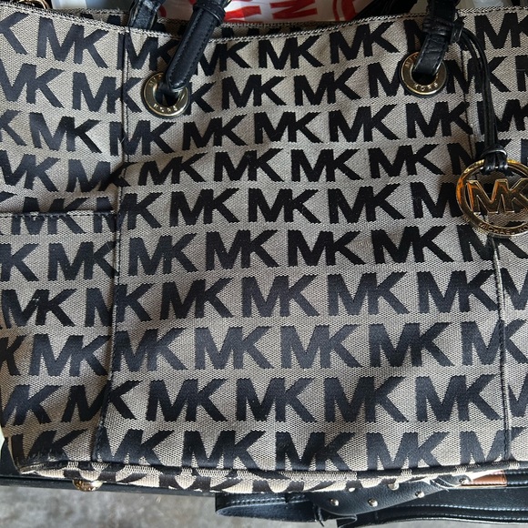 Michael Kors Black and Tan Monogram Bag - Picture 1 of 6